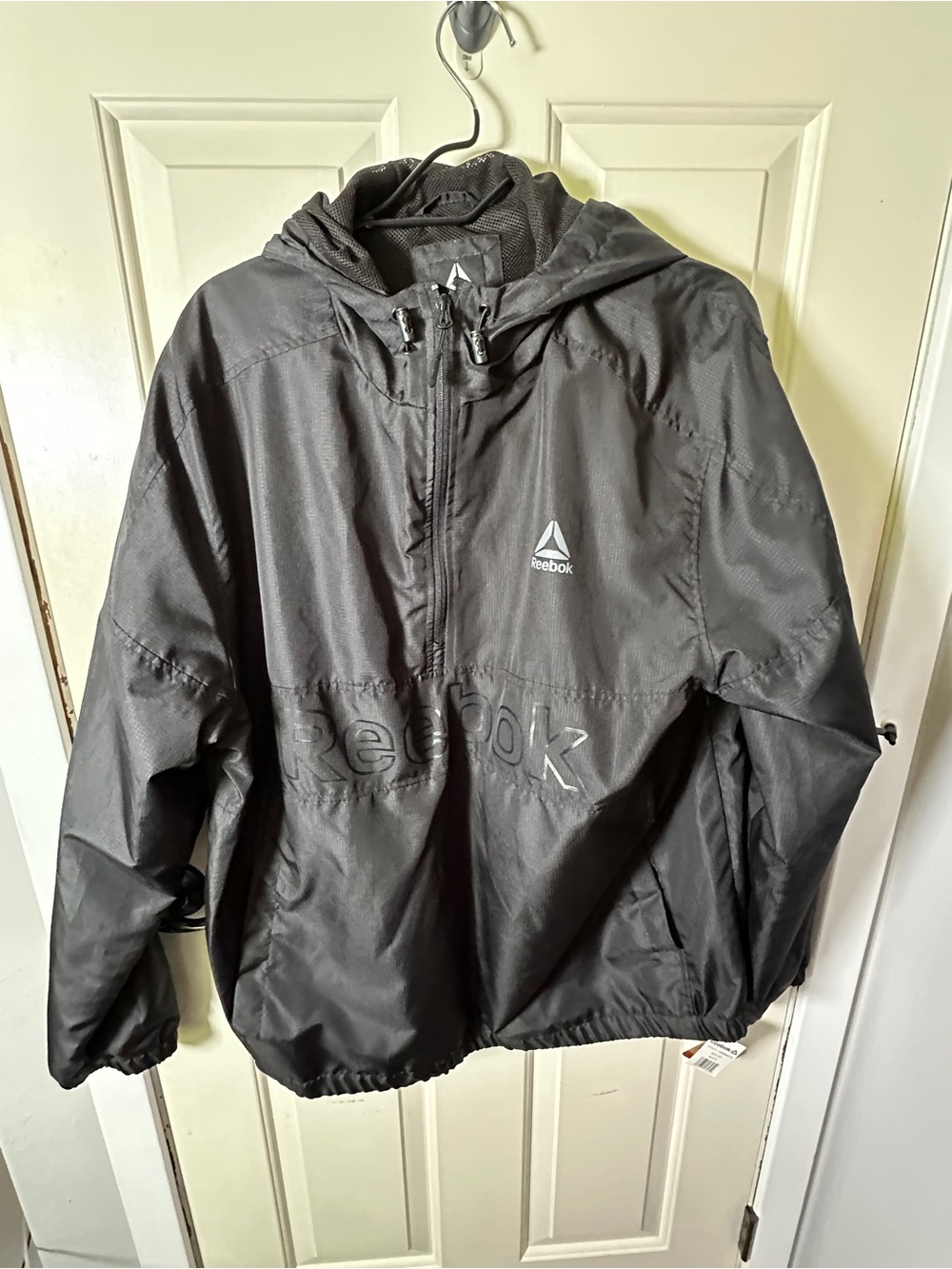 Reebok Black Mesh-Lined Hooded Windbreaker with Logo Half/Quarter Zip Men’s 2XL
